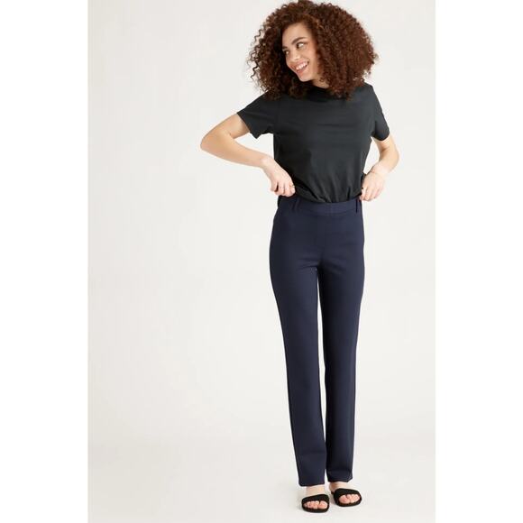 Quince Ultra-Stretch Ponte Straight Leg Pants Navy Medium Petite NWT - Picture 1 of 10